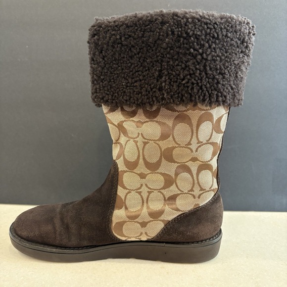 Coach Kally Womens Shearling Suede & Signature C Boots Brown Tan Size 8B MidCalf - Picture 5 of 16